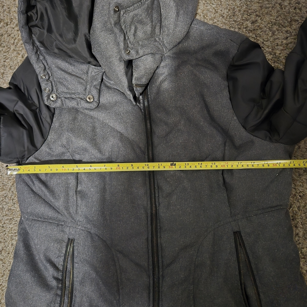Metaphor Womens XL Puffer Jacket Gray Herringbone Mixed Media Quilted Hooded Par - Picture 7 of 9